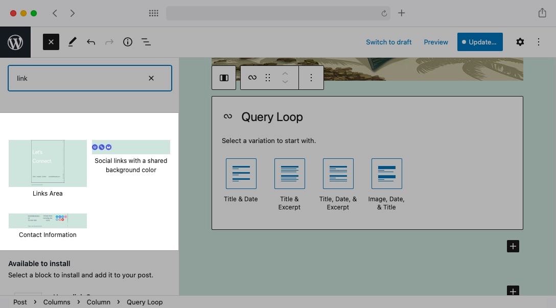 Block pattern suggestions can potentially give you design and layout ideas for your post or page without ever leaving the WordPress Block Editor interface.