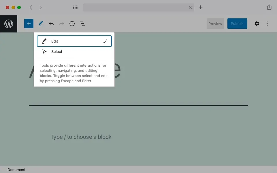 The Tools button lets you control what happens when you click on a block with your mouse cursor.