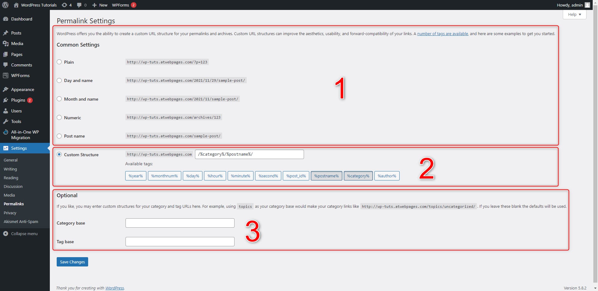 This is the WordPress Permalink Tab Structure