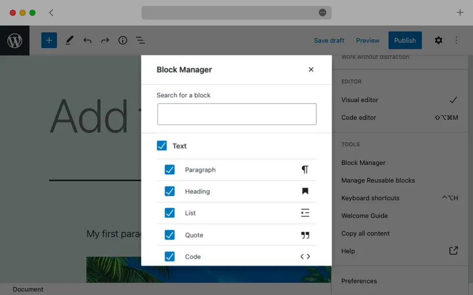 The Block Manager lets you enable and disable blocks on demand.