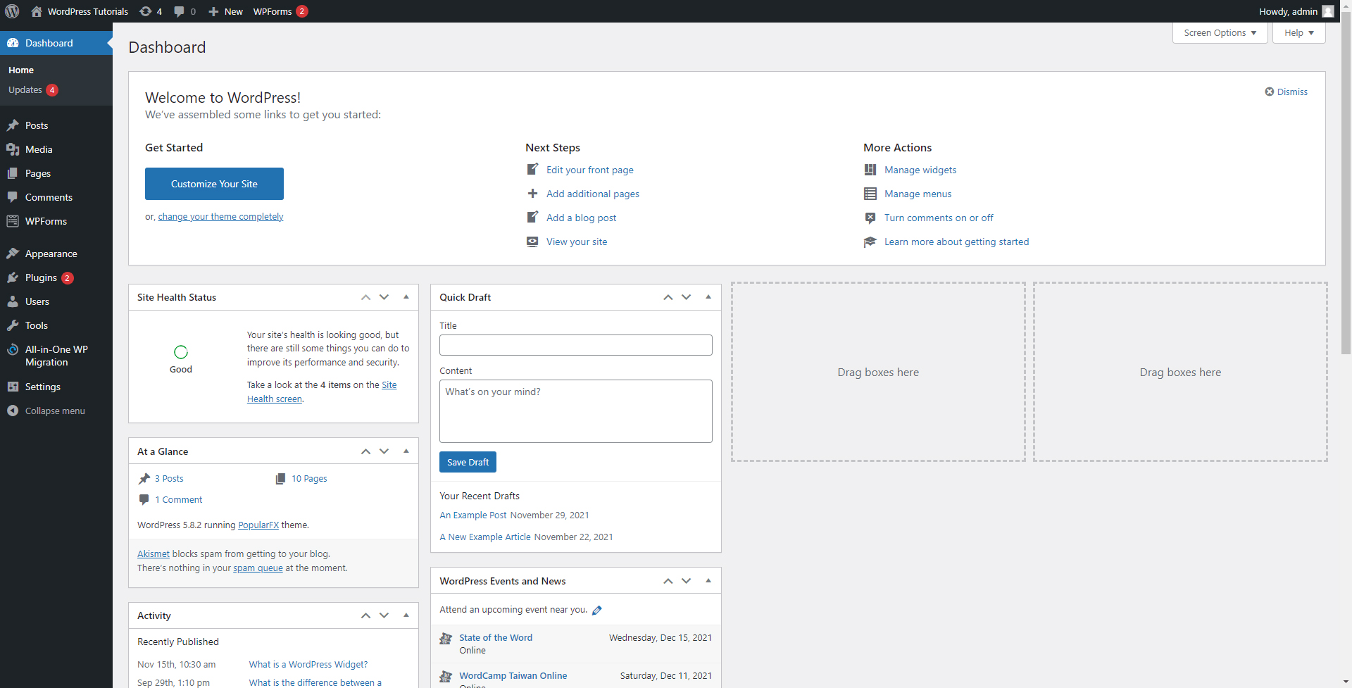 Get used to the WordPress Admin Panel