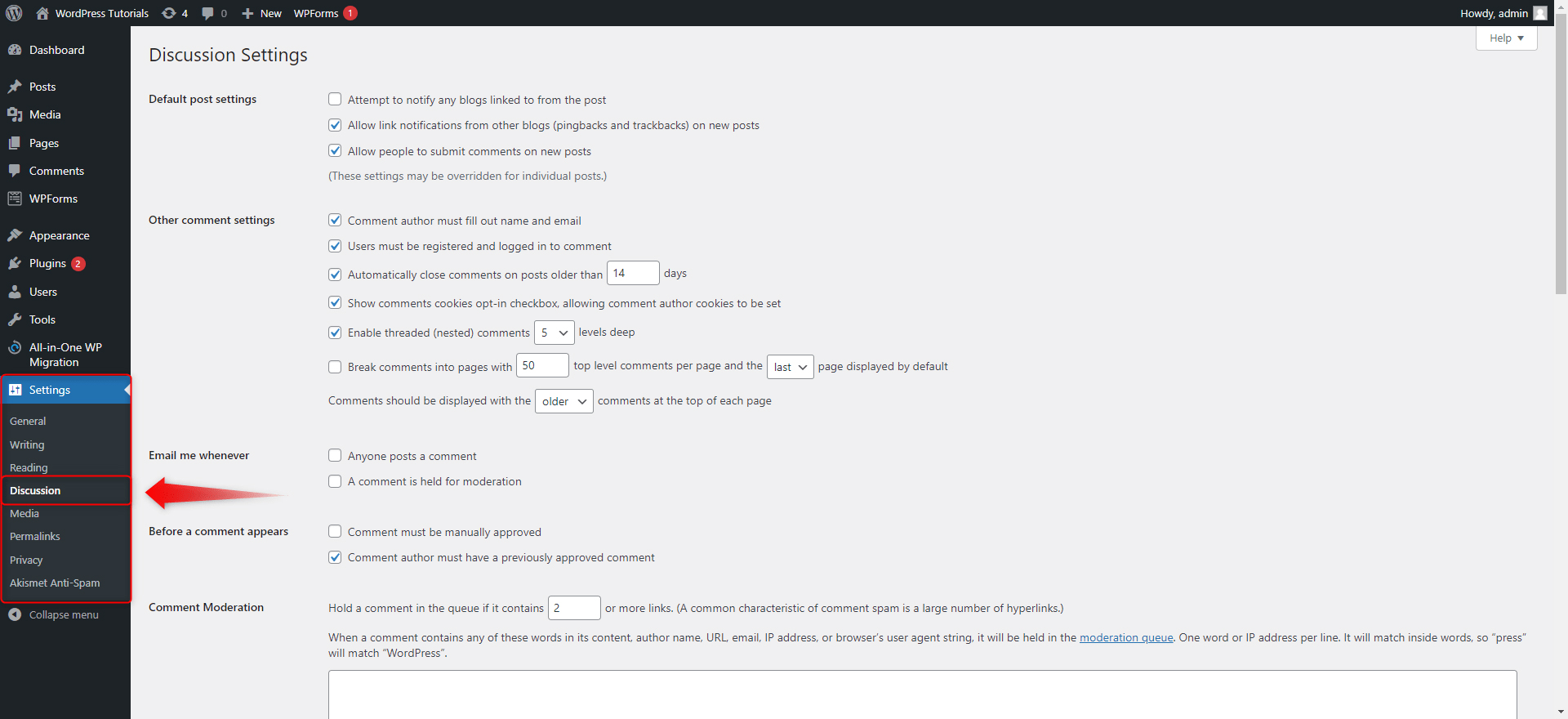 WordPress Discussion Settings