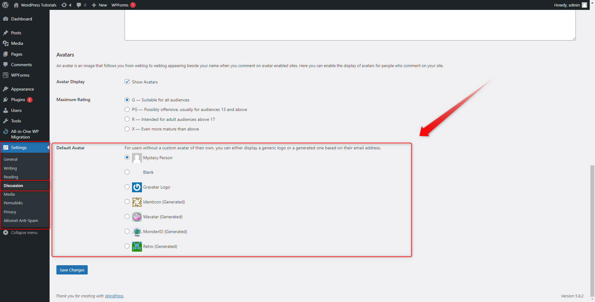 WordPress Gravatar Settings