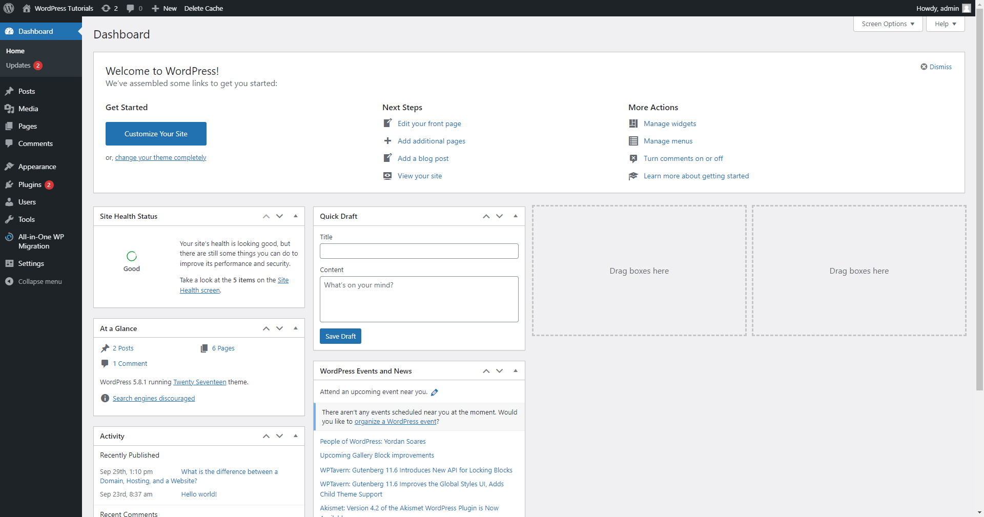 WordPress Dashboard