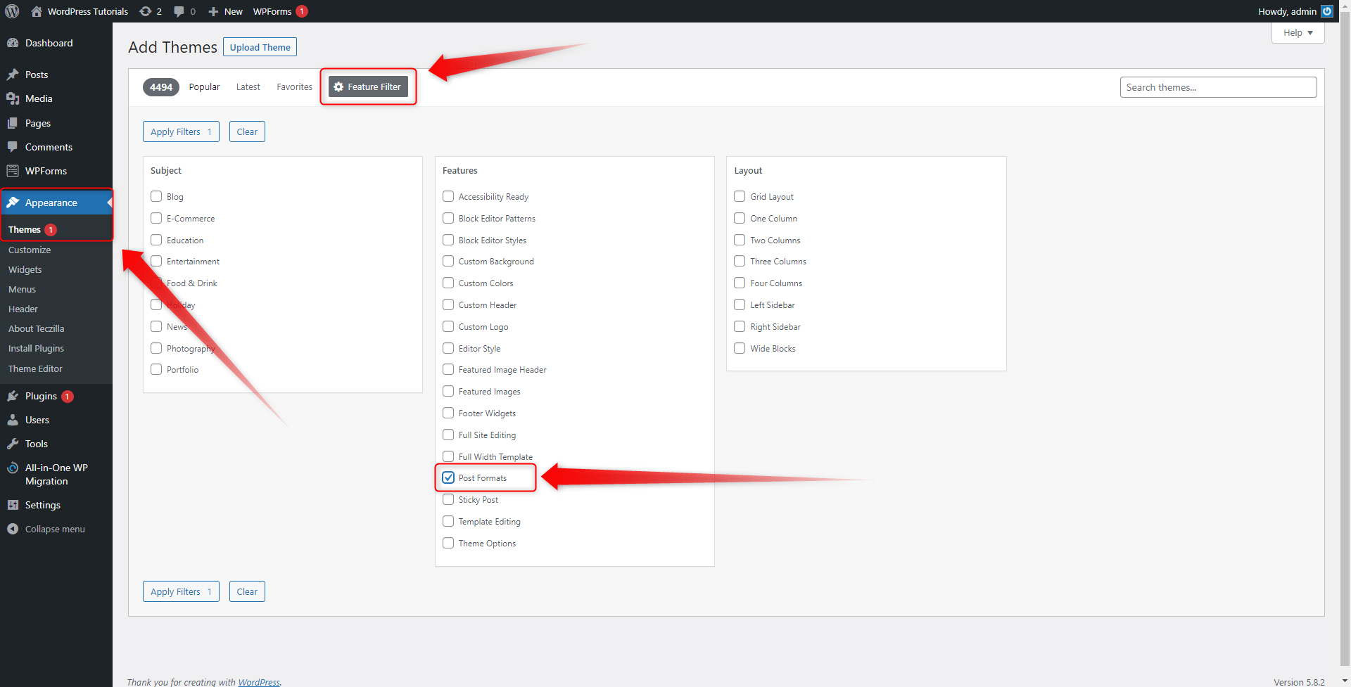 WordPress Themes Search Filters