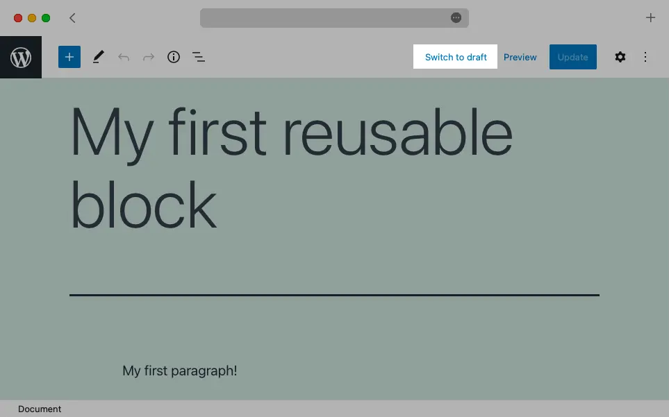 Reusable blocks are unpublished in the same way as posts and pages.