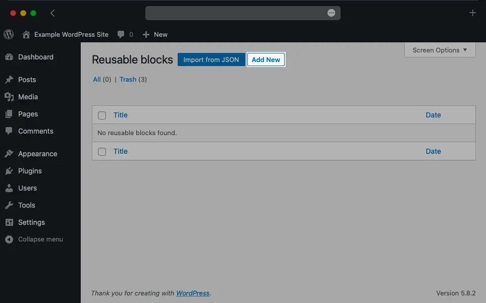 You can create a new reusable block from the Reusable Blocks Manager in WordPress by pressing the Add New button.