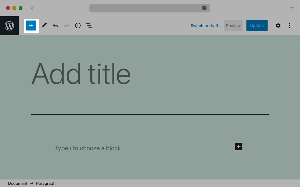 You can use the Block Library button in the Top Toolbar to add blocks in WordPress.