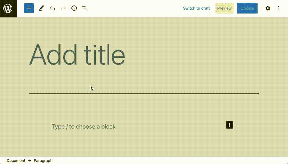 You can drag a block out of the Block Library and drop it in your document.