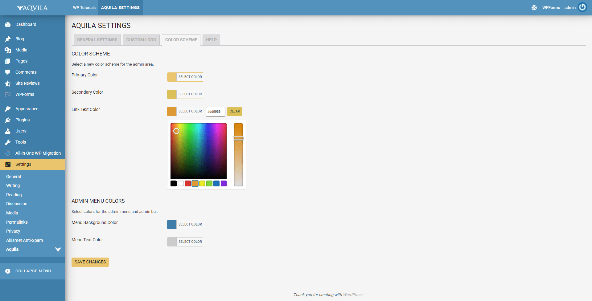 WordPress Admin Panel New Color Scheme