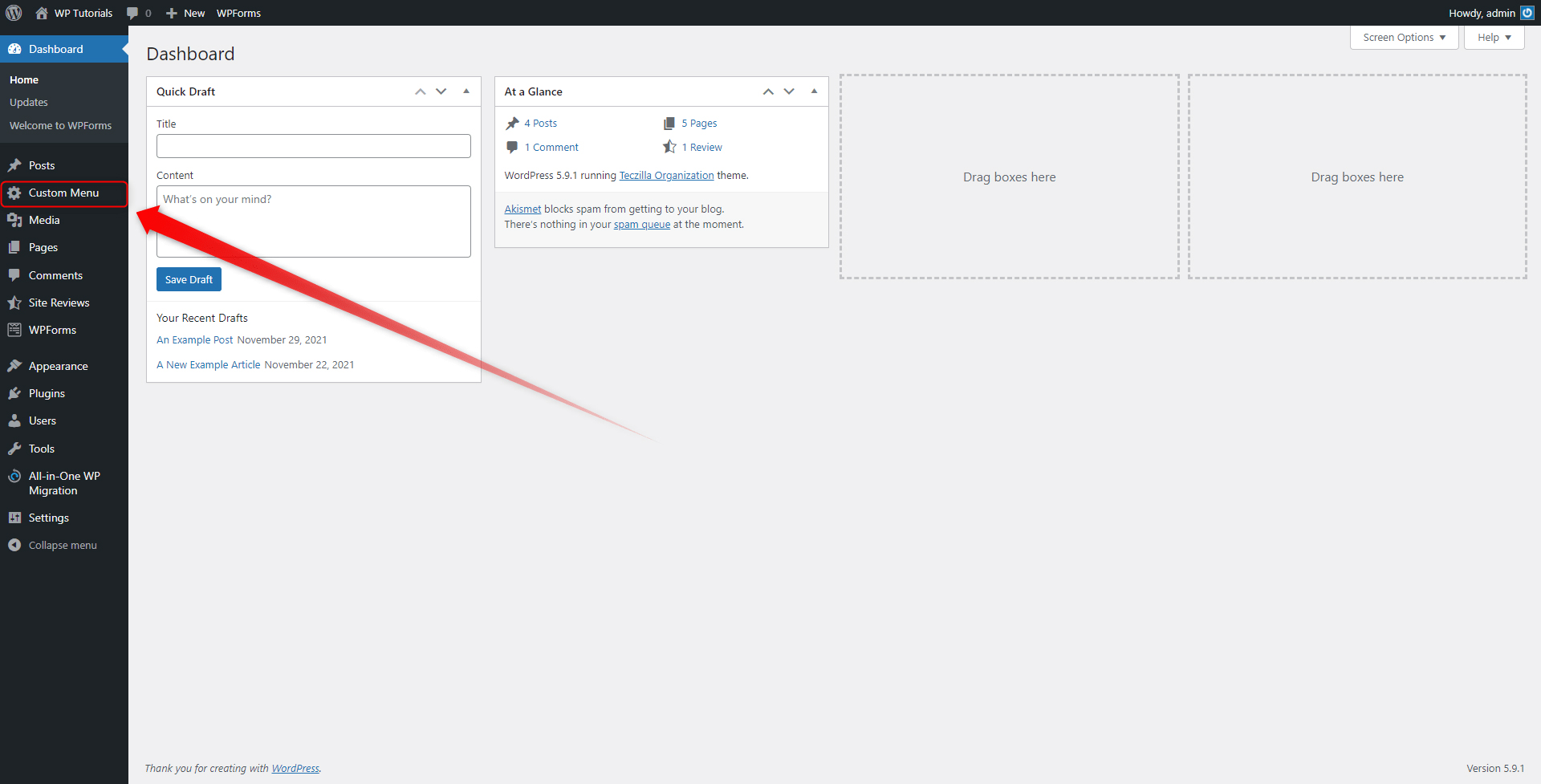 WordPress Admin Panel Side Menu