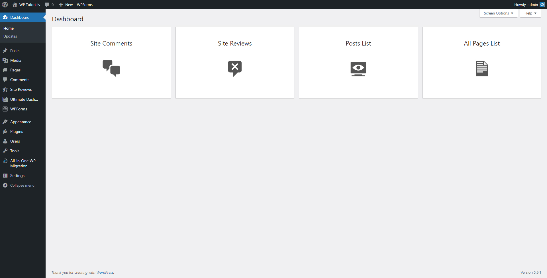 WordPress Admin Panel Custom Widgets