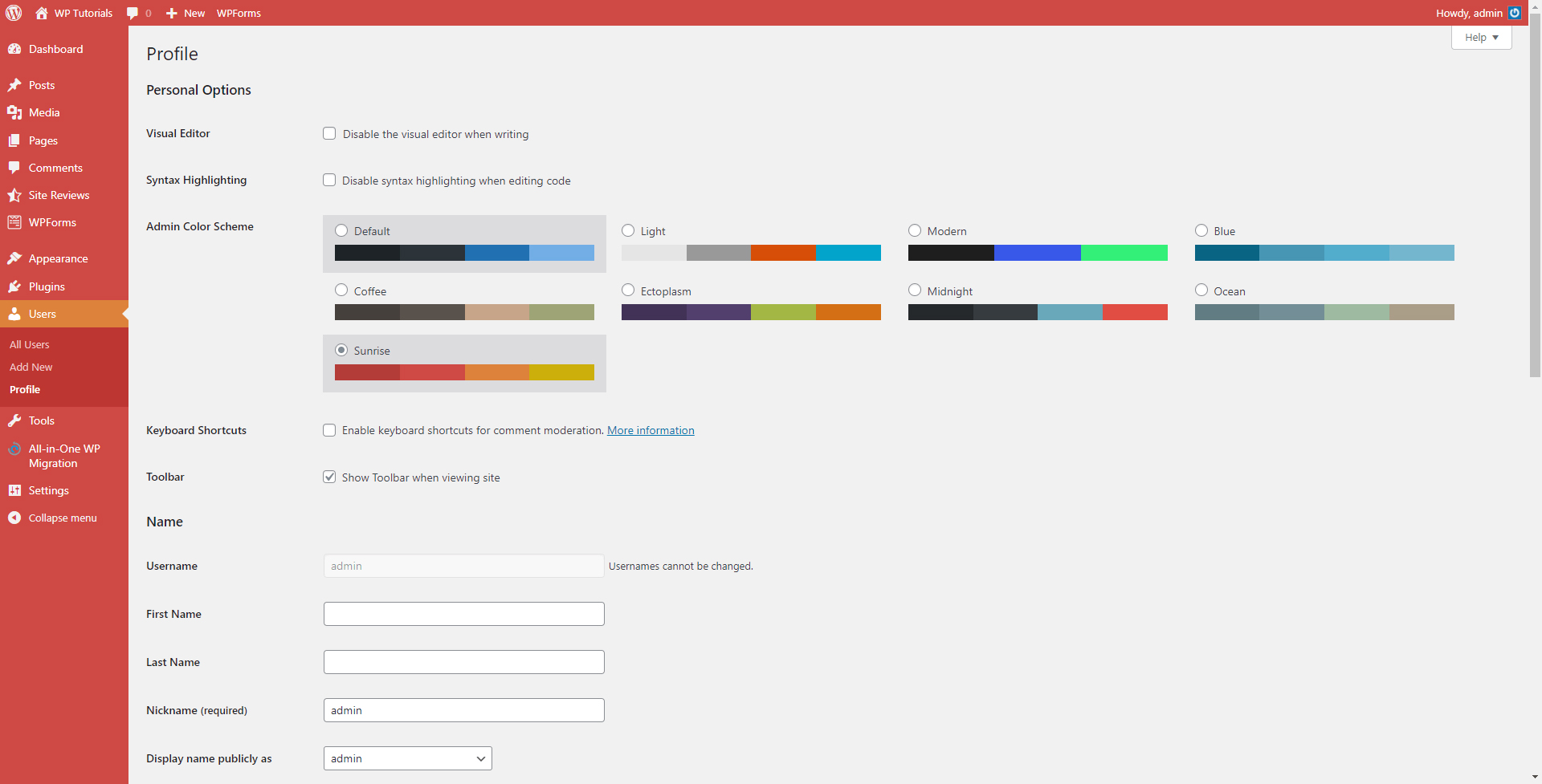 WordPress Admin Panel New Color Scheme