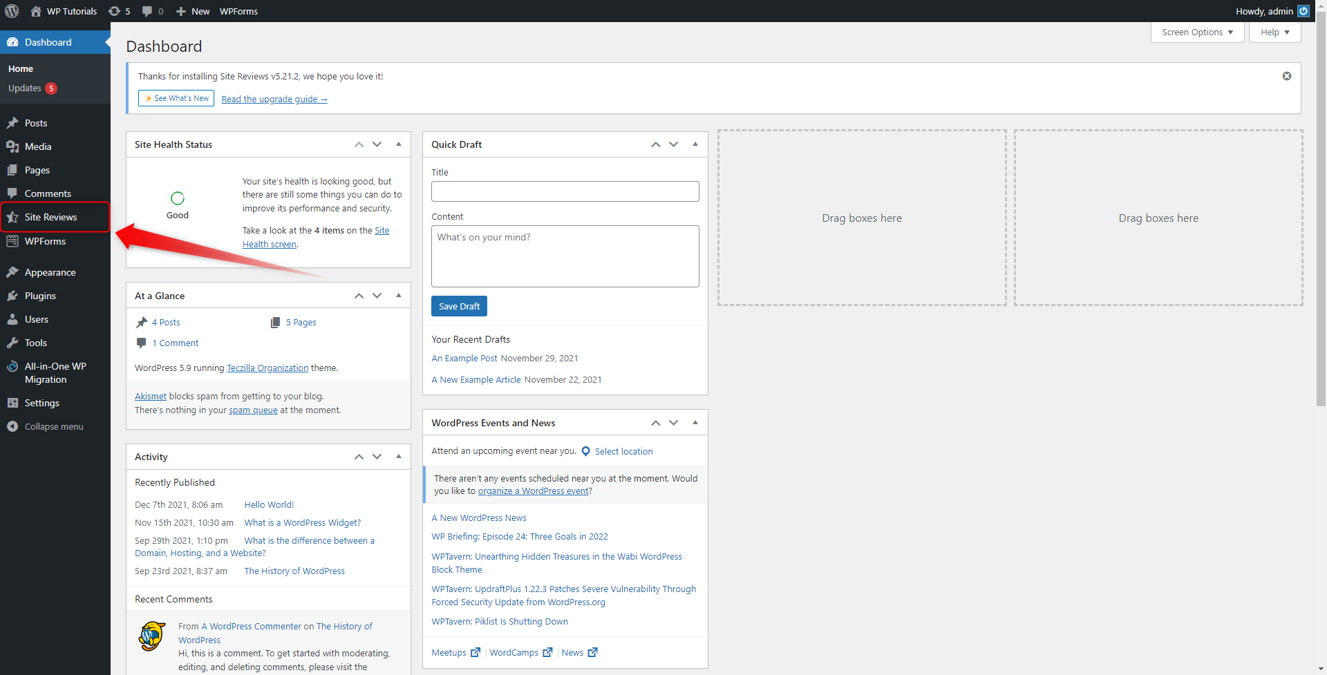 WordPress Dashboard