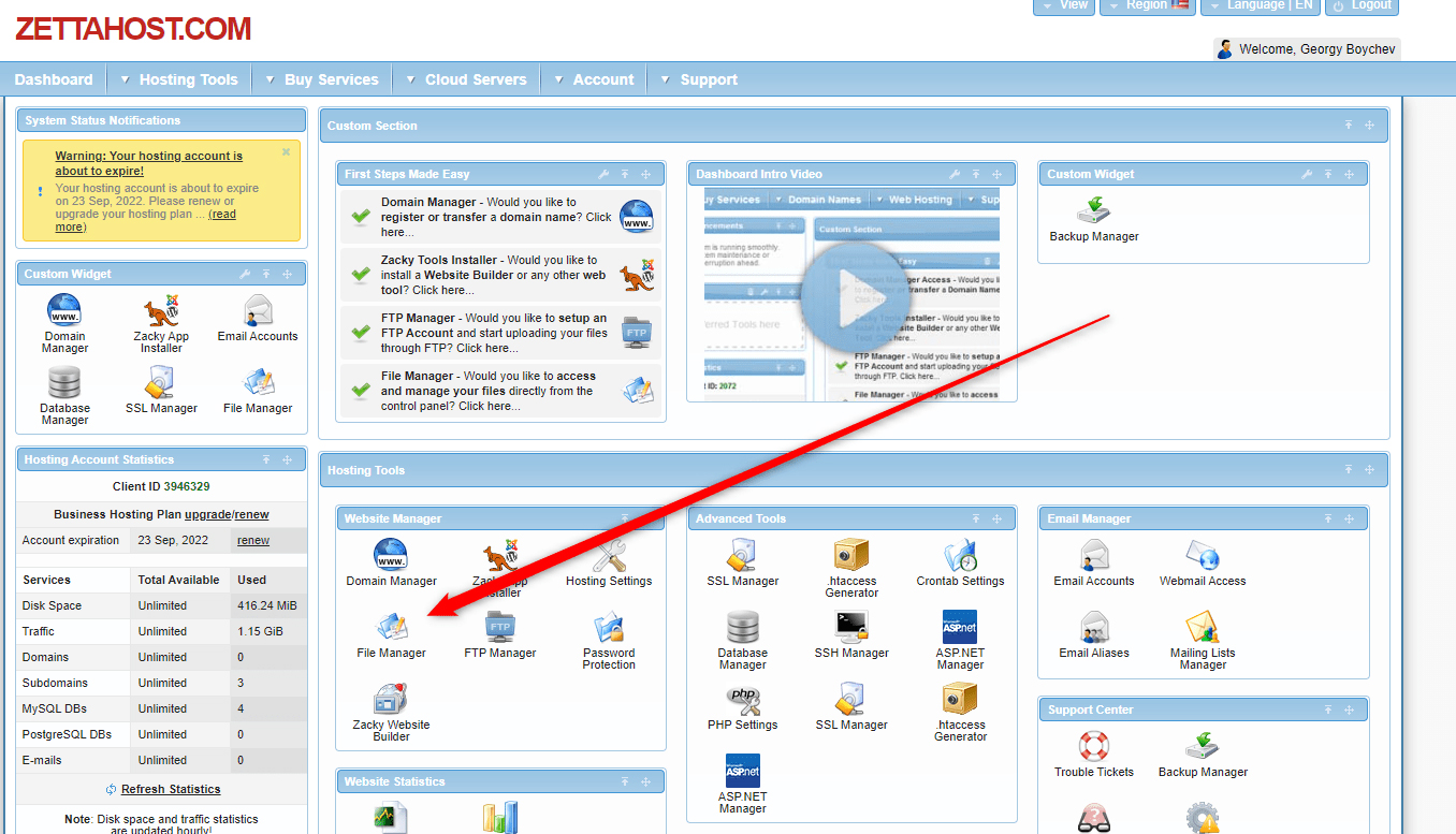 ZETTAHOST hosting panel file manager icon