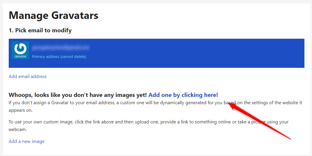 Gravatar site add new image