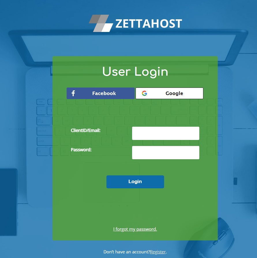 ZETTAHOST Login Screen