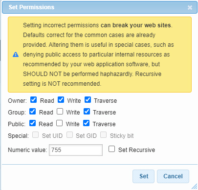 WordPress Root Folder Permissions Settings