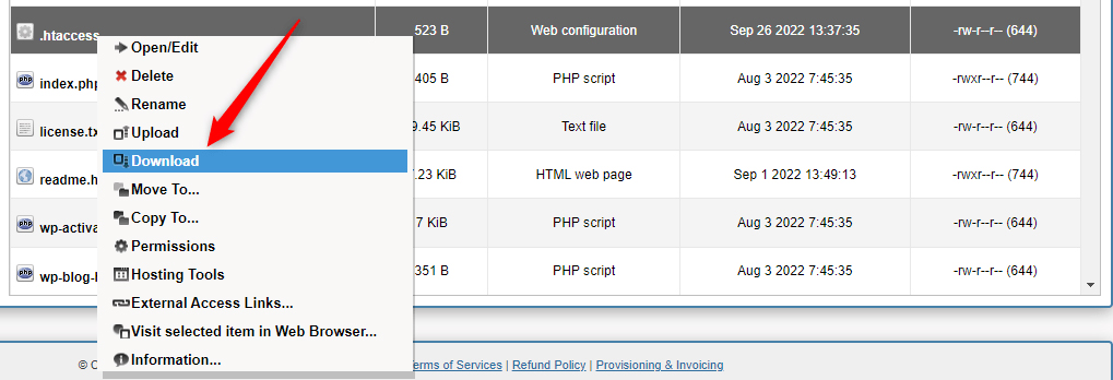 Download .htaccess file in WordPress