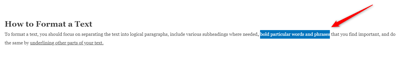 WordPress blog post bolding a text