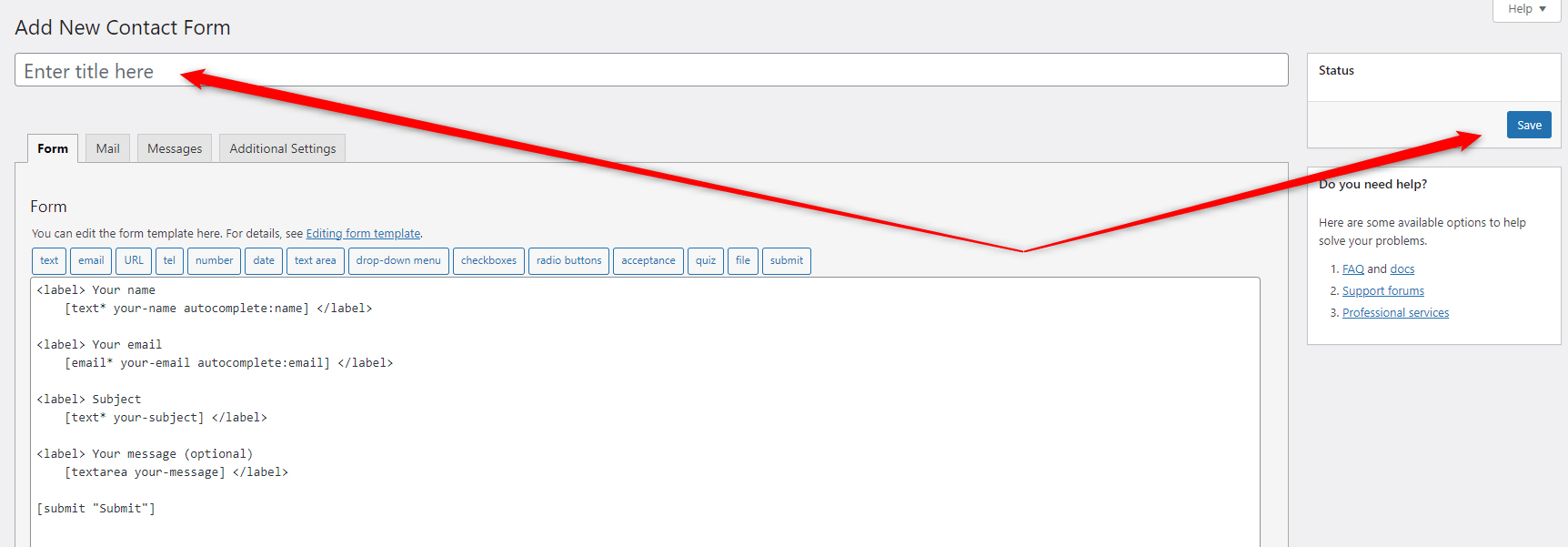 WordPress Contact Form Save Changes