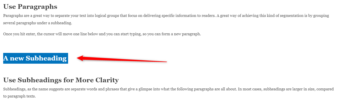 WordPress blog post subheading 2