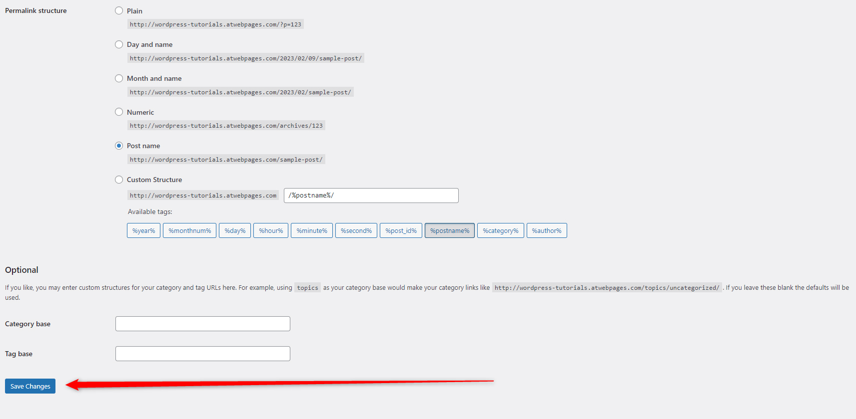 WordPress Save Permalink Settings