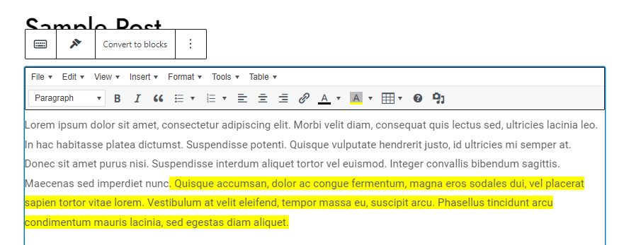WordPress highlighted text