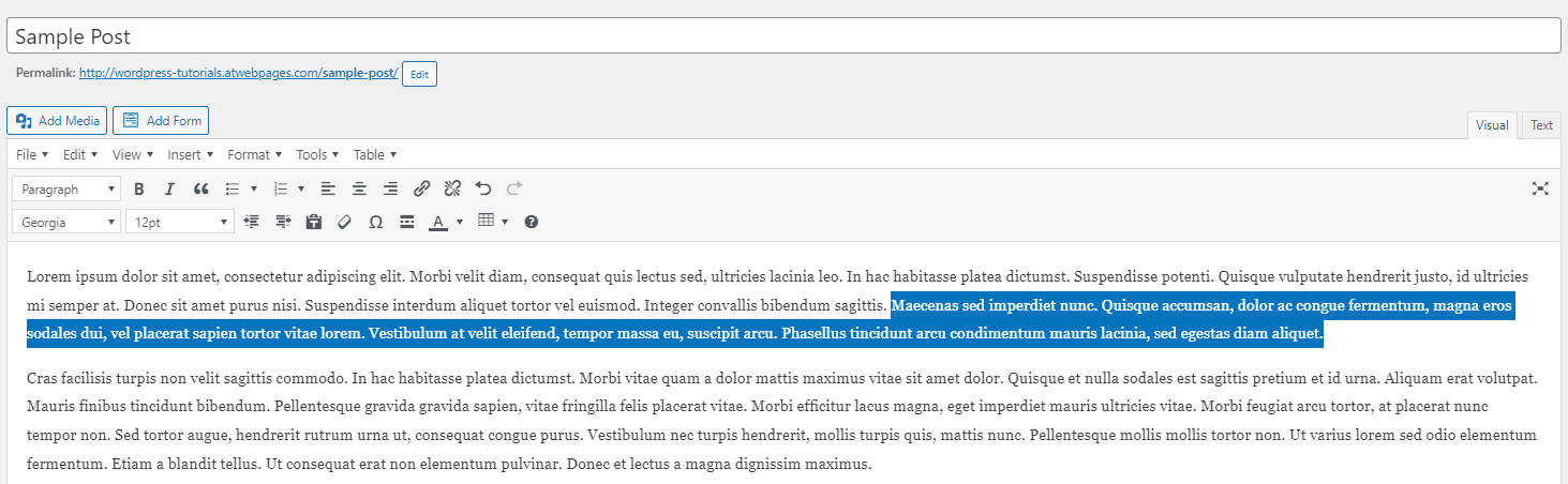 WordPress mark text in the Classic Editor