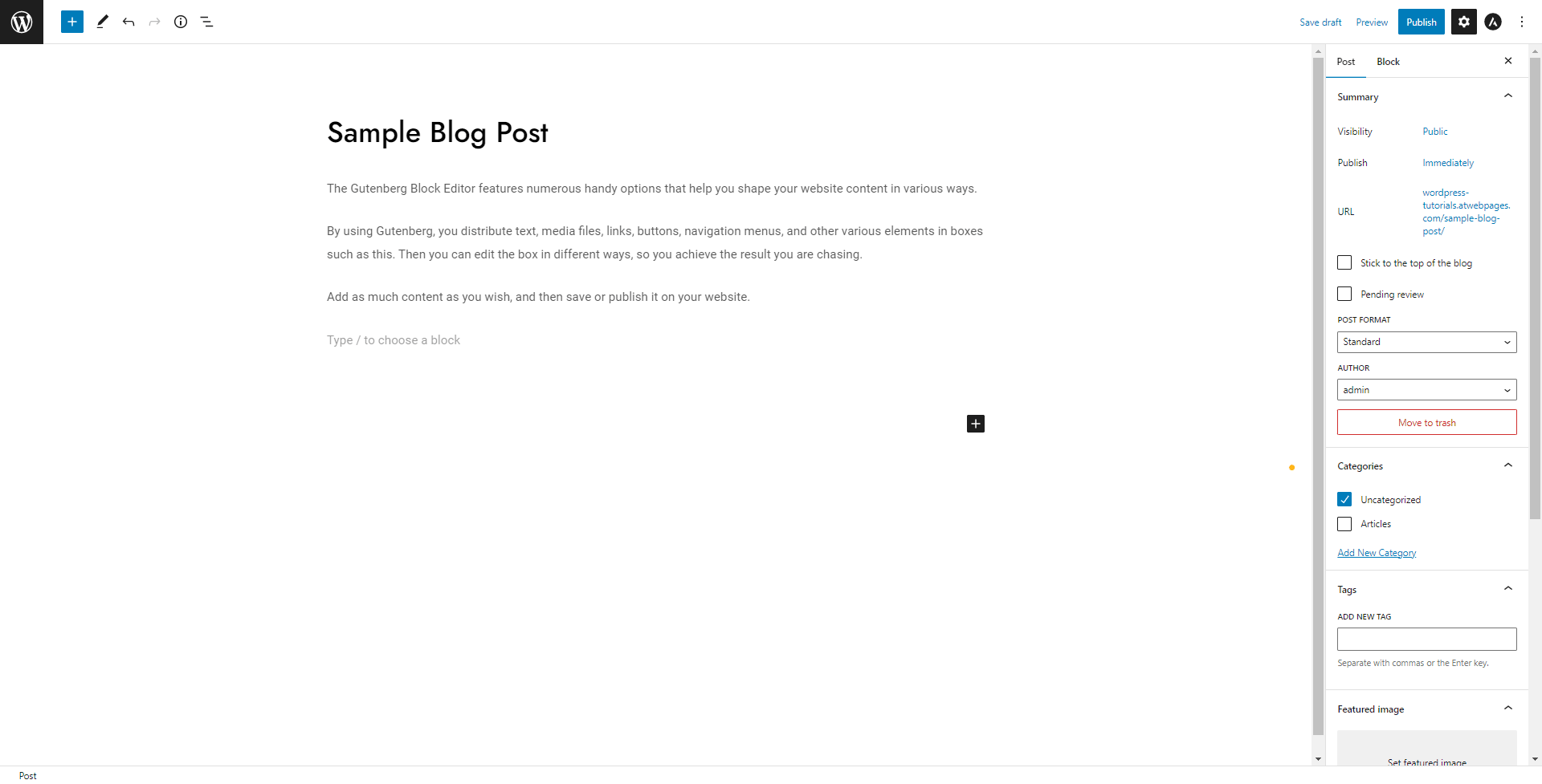 WordPress Block Editor Interface