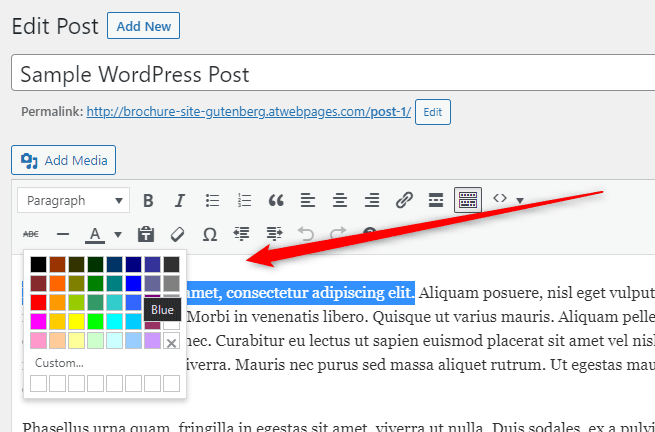 WordPress Block Editor Text Formatting Color Palette
