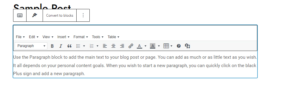 WodPress Gutenberg Block Editor paragraph options