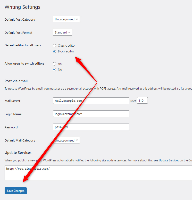 WodPress Gutenberg Block Editor select options