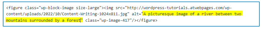 WordPress add alt text in HTML code Snippet