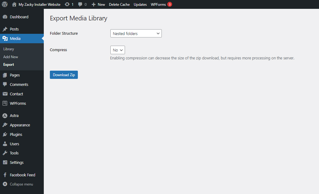 WordPress Download Media Library Options