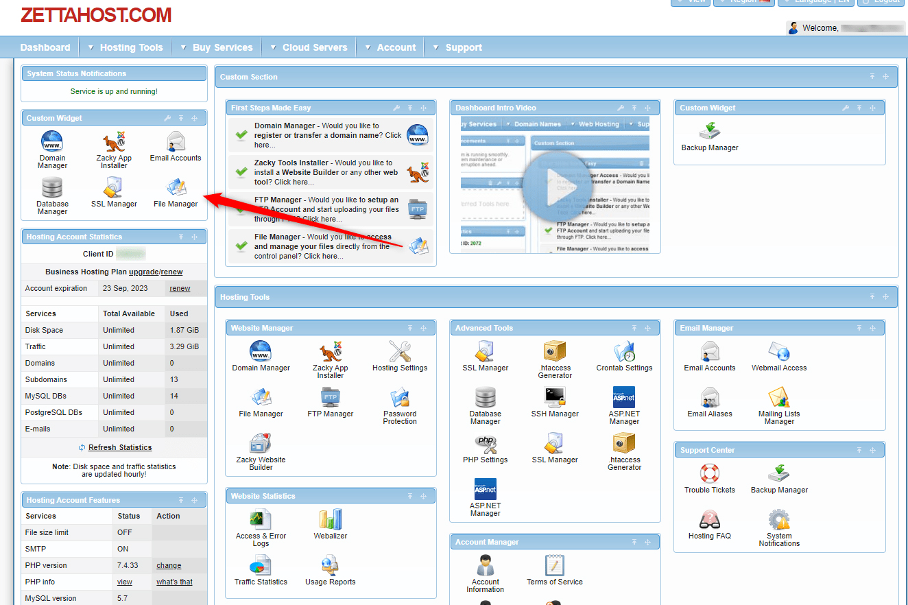 ZETTAHOST Hosing Panel WordPress Media LIbrary directory