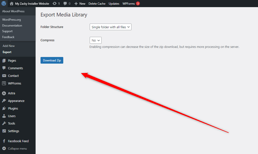 WordPress Download Media Library button