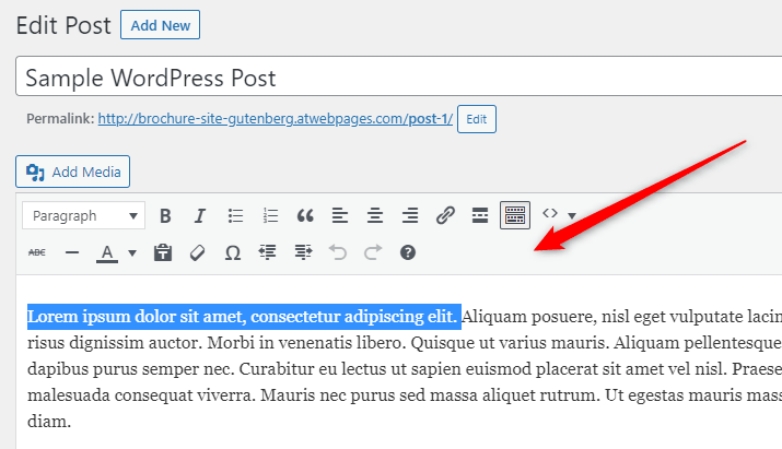 WordPress Classic Editor select text