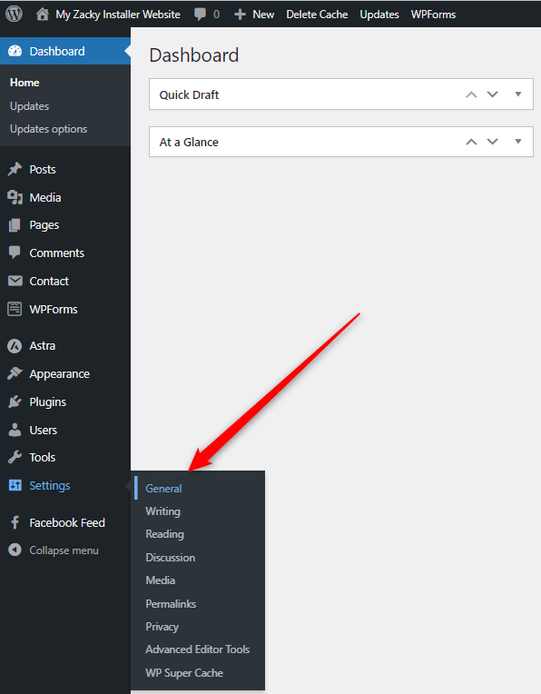 WordPress Admin Dashboard Settings