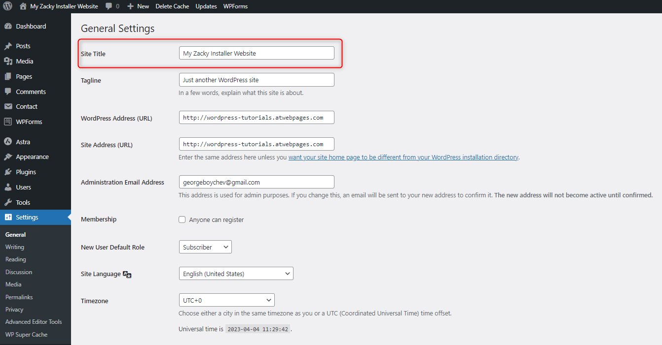 WordPress Title Tag Settings