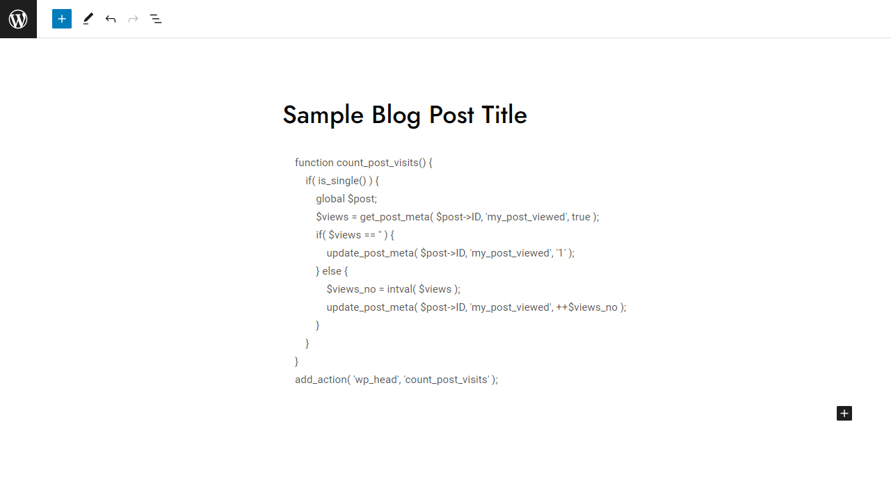 WordPress Gutenberg Editor Code Block Example Snippet