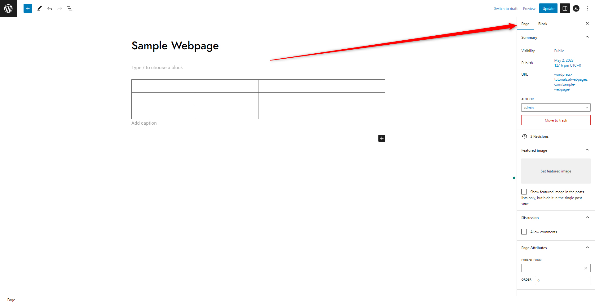 WordPress Gutenberg Block Editor Sidebar Page and Block Settings