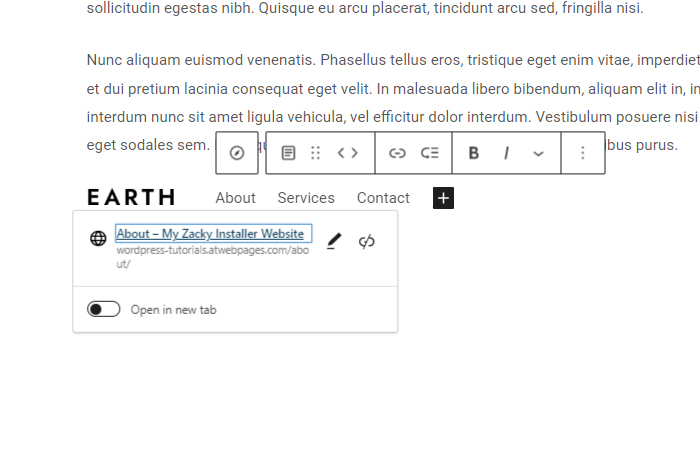 WordPress Gutenberg Editor Link Text 