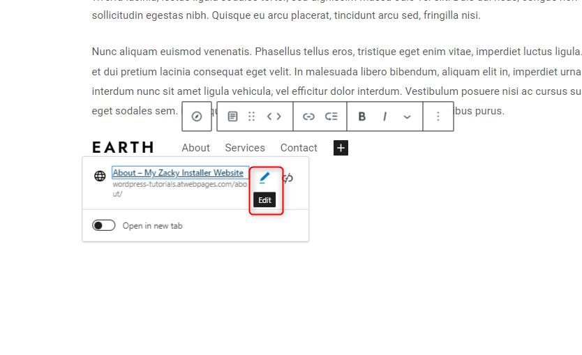 WordPress Gutenberg Editor Edit Link