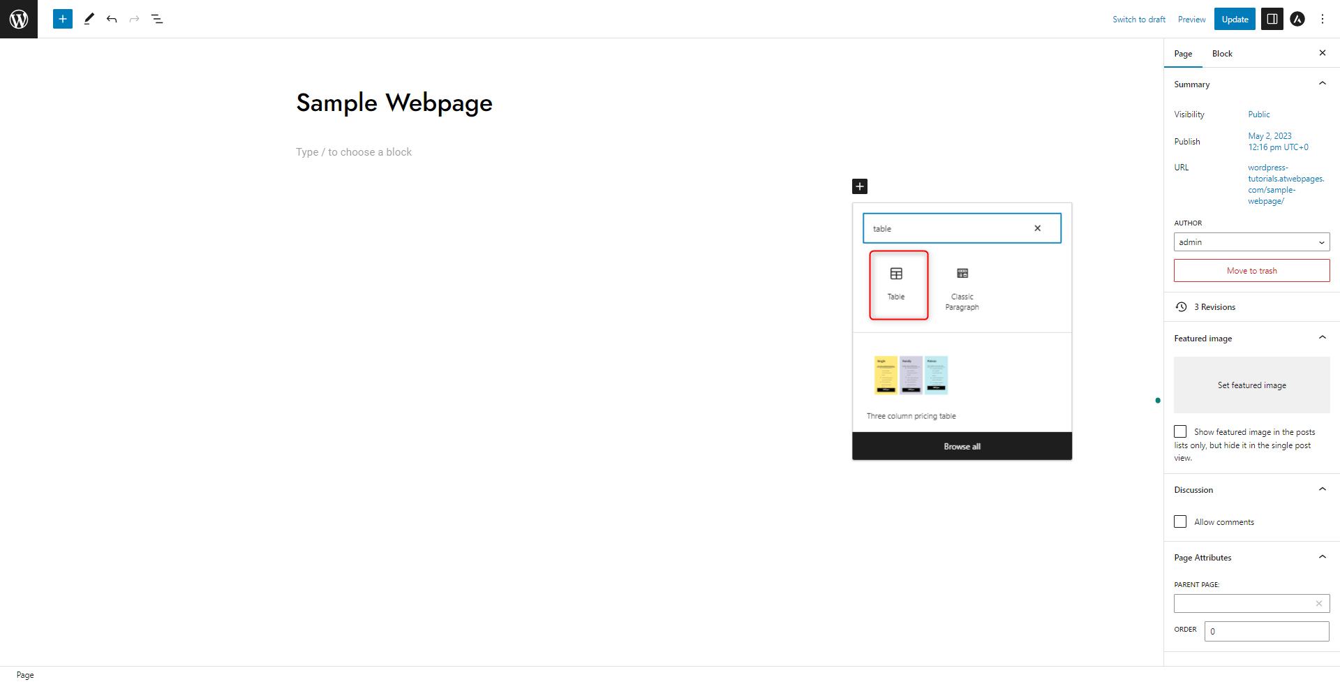 WordPress Gutenberg Block Editor Table Block Icon