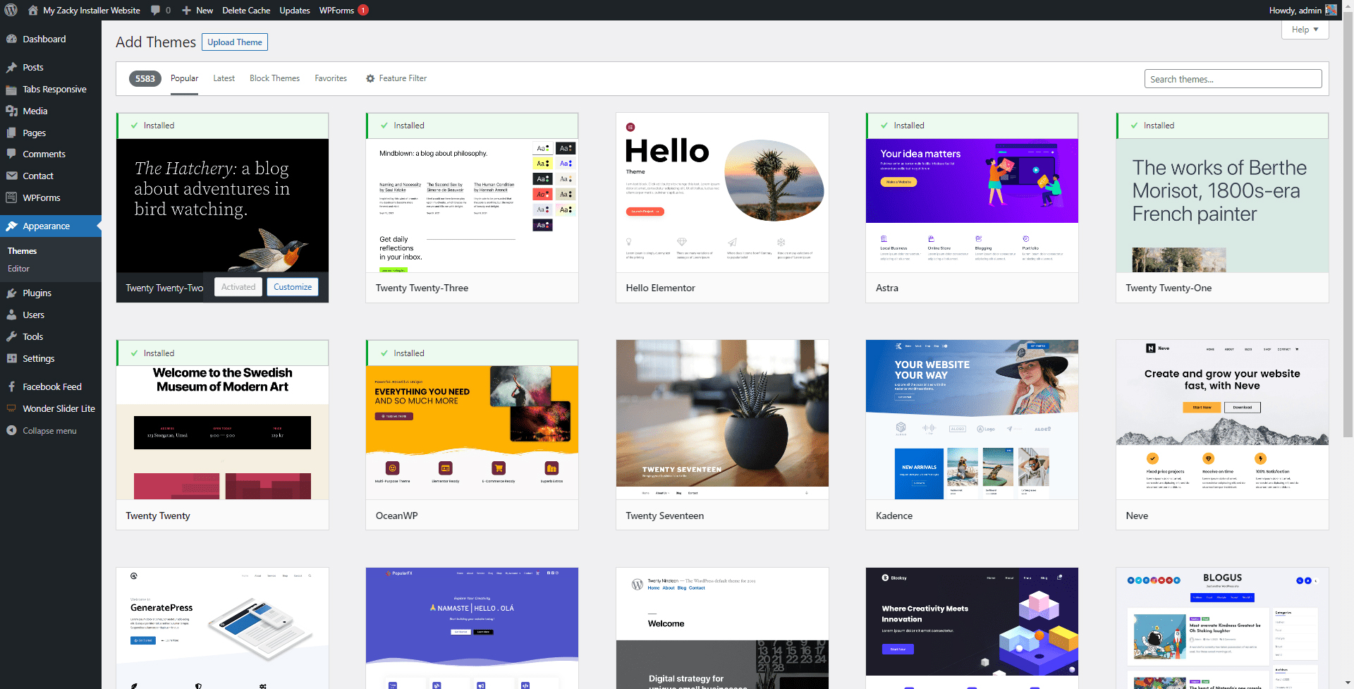 WordPress Available Themes
