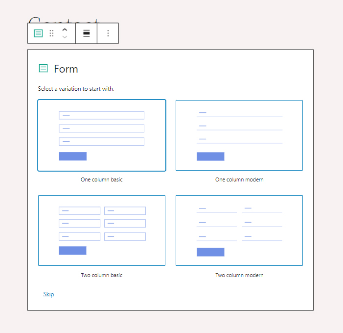 WordPress Gutenberg Contact Form Variation