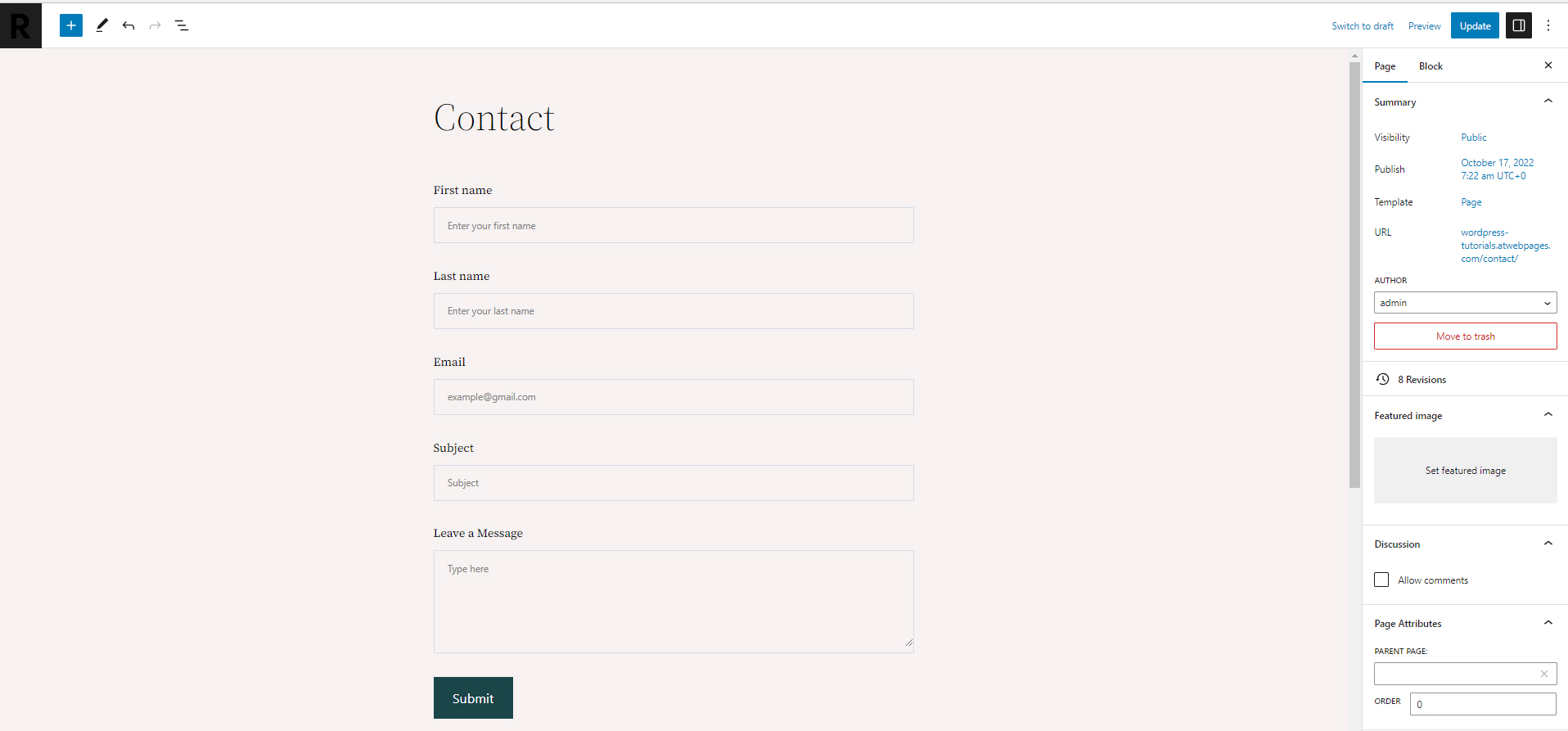 WordPress Gutenberg Contact Form Final Design