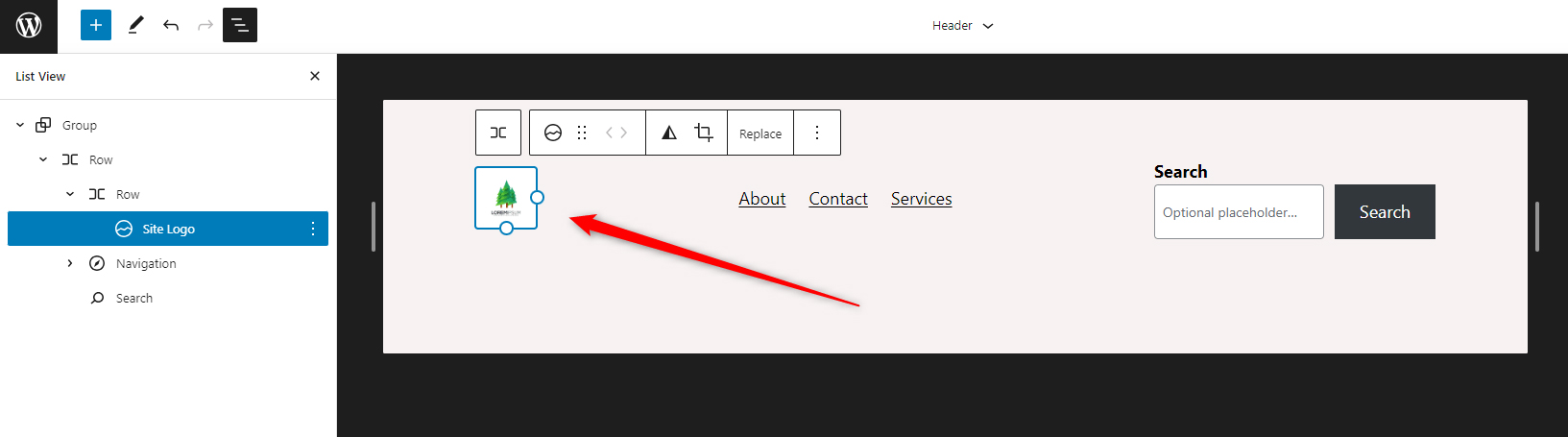 WordPress Gutenberg Add Site Logo Insert Image to Header Logo