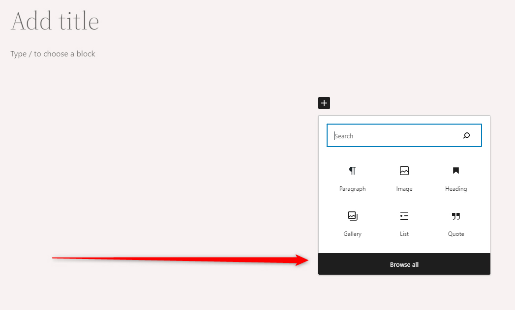 WordPress Gutenberg Browse All Blocks